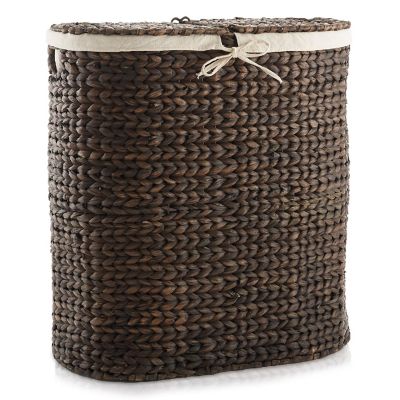 Casafield 2-Section Oval Laundry Hamper Basket w Lids &amp; Removable Liners, Espresso Wicker Image 3