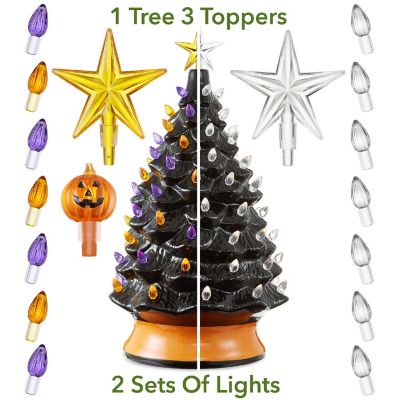 Casafield 24" Pre-Lit Black Halloween Ceramic Tree Hand-Painted Tabletop with Lights Image 1
