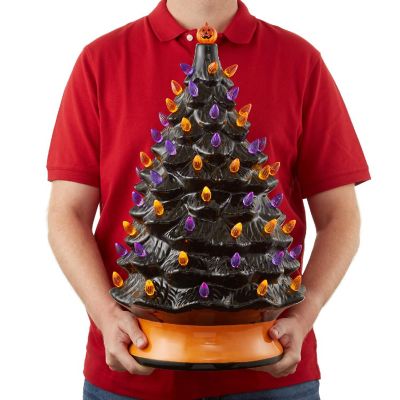 Casafield 24" Pre-Lit Black Halloween Ceramic Tree Hand-Painted Tabletop with Lights Image 2