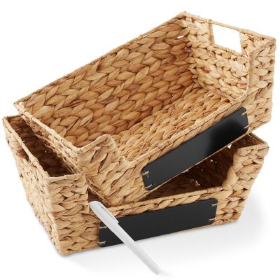 Casafield 2pk Wide Pantry Baskets, Hyacinth Wicker Kitchen Shelf Storage Bins, Natural Image 1