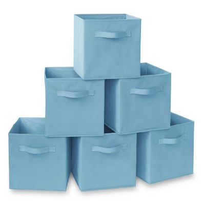 Casafield 6 Collapsible 11" Fabric Cubby Cube Storage Bin Baskets for Shelves - Baby Blue Image 1
