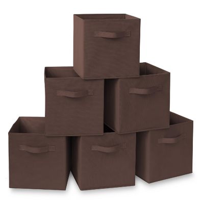 Casafield 6 Collapsible 11" Fabric Cubby Cube Storage Bin Baskets for Shelves - Brown Image 1