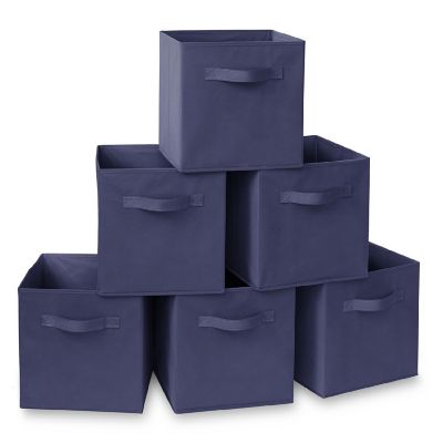 Casafield 6 Collapsible 11" Fabric Cubby Cube Storage Bin Baskets for Shelves - Navy Blue Image 1