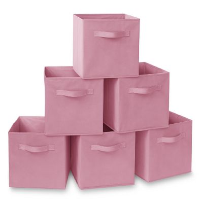 Casafield 6 Collapsible 11" Fabric Cubby Cube Storage Bin Baskets for Shelves - Pink Image 1