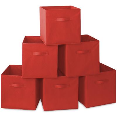 Casafield 6 Collapsible 13" Fabric Cubby Cube Storage Bin Baskets for Shelves - Red Image 1