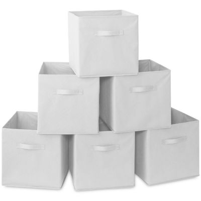Casafield 6 Collapsible 13" Fabric Cubby Cube Storage Bin Baskets for Shelves - White Image 1