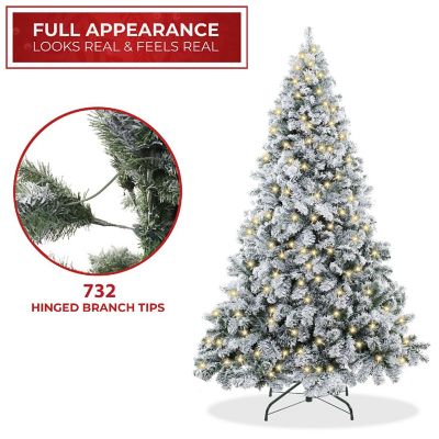 Casafield 6FT Pre-Lit Snow-Flocked Pine Realistic Artificial Holiday Christmas Tree with Stand Image 2