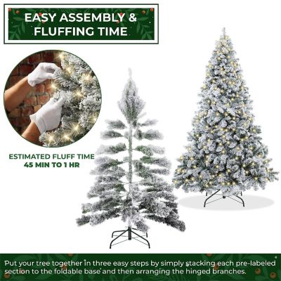 Casafield 6FT Pre-Lit Snow-Flocked Pine Realistic Artificial Holiday Christmas Tree with Stand Image 3