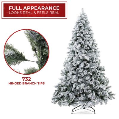 Casafield 6FT Snow-Flocked Pine Realistic Artificial Holiday Christmas Tree with Stand Image 2
