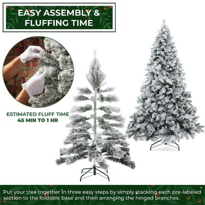 Casafield 6FT Snow-Flocked Pine Realistic Artificial Holiday Christmas Tree with Stand Image 3