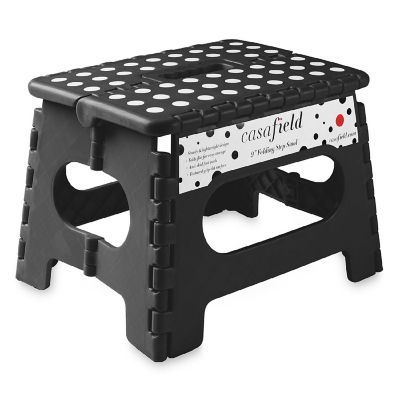 Casafield 9" Collapsible Folding Plastic Kitchen Step Foot Stool with Handle - Black Image 1