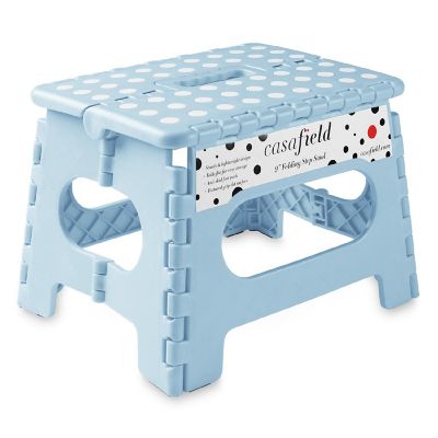 Casafield 9" Collapsible Folding Plastic Kitchen Step Foot Stool with Handle - Light Blue Image 1