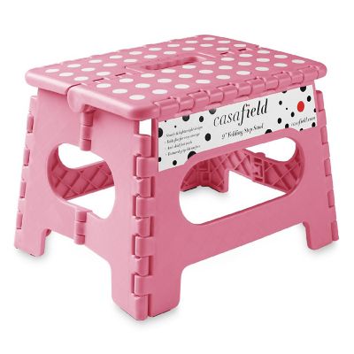 Casafield 9" Collapsible Folding Plastic Kitchen Step Foot Stool with Handle - Light Pink Image 1