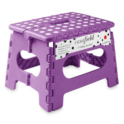 Casafield 9" Collapsible Folding Plastic Kitchen Step Foot Stool with Handle - Purple Image 1