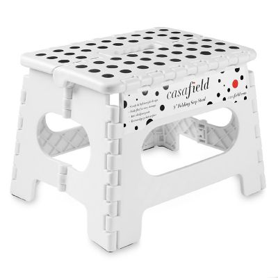 Casafield 9" Collapsible Folding Plastic Kitchen Step Foot Stool with Handle - White Image 1
