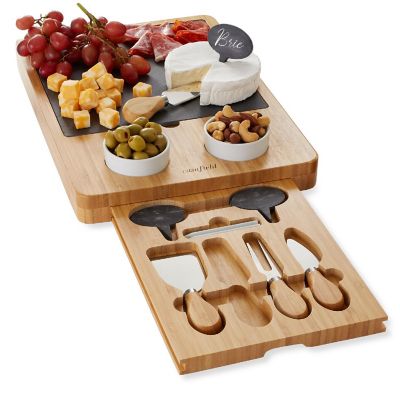 Casafield Bamboo Charcuterie Cheese Board Gift Set with Slate Tray, 4 Knives, 2 Dip Bowls Image 1