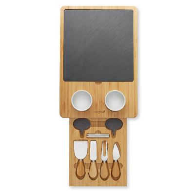 Casafield Bamboo Charcuterie Cheese Board Gift Set with Slate Tray, 4 Knives, 2 Dip Bowls Image 3