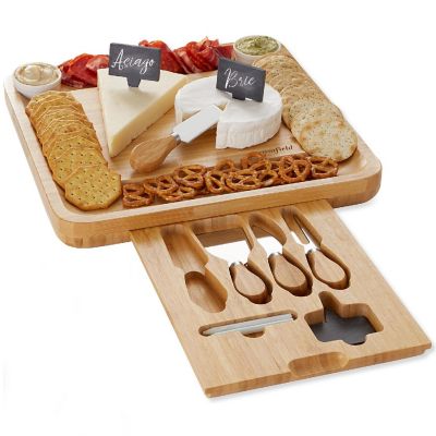 Casafield Bamboo Cheese Board Gift Set, Wooden Charcuterie Serving Tray w/ Bowls & Knives Image 1