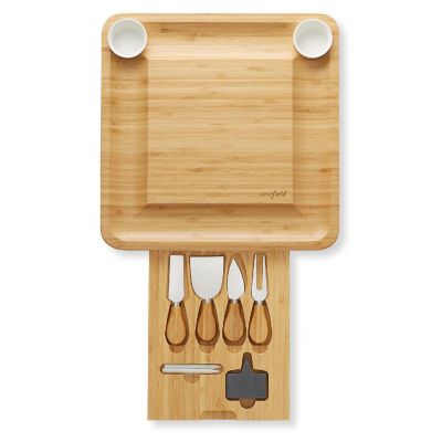 Casafield Bamboo Cheese Board Gift Set, Wooden Charcuterie Serving Tray w/ Bowls & Knives Image 3