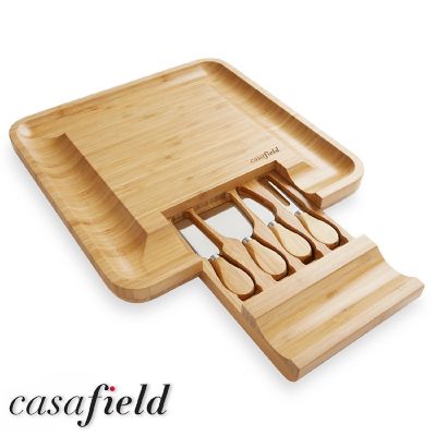 Casafield Bamboo Cheese Cutting Board Knife Gift Set Wooden Charcuterie Meat Serving Tray Image 1