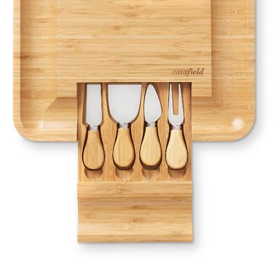 Casafield Bamboo Cheese Cutting Board Knife Gift Set Wooden Charcuterie Meat Serving Tray Image 3