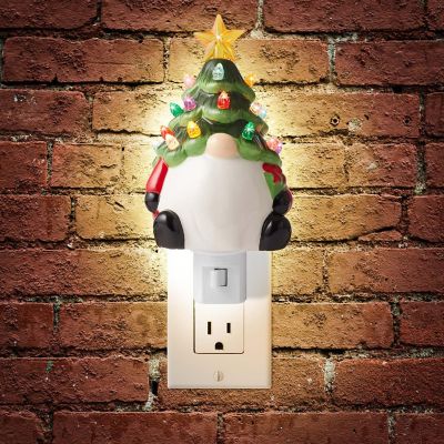 Casafield Ceramic Green Christmas Gnome Plug-in Decorative Night Light Image 1