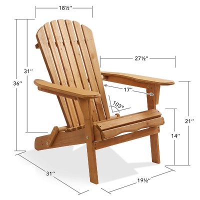 Casafield Folding Adirondack Chair, Cedar Wood Outdoor Fire Pit Patio Seating - Natural Image 3