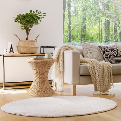 Casafield Hourglass Side Table, Water Hyacinth Wicker Round End Table, Boho Accent Table Image 1