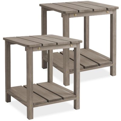 Casafield Set of 2 Wood Adirondack Side Table with Shelf for Patio and Deck, Gray Image 1