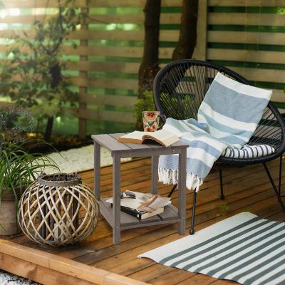 Casafield Wood Adirondack Side Table with Shelf for Patio and Deck, Gray Image 1