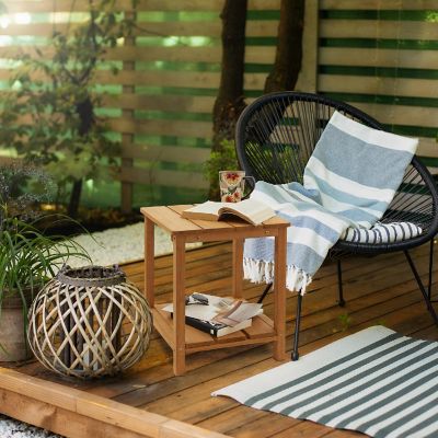 Casafield Wood Adirondack Side Table with Shelf for Patio and Deck, Natural Image 1