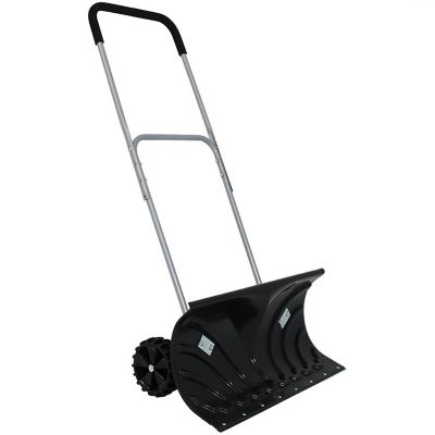 CASL Brands Outdoor Heavy-Duty Rolling Snow Plow Pusher Shovel with Plastic Wheels and Adjustable Aluminum Handle - 26" Image 1