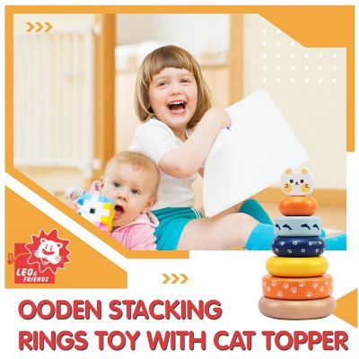 Cat Wooden Stacking 7 Piece Toddler Ring Tower 12mo+ Image 1