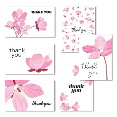 Cavepop Pink Floral Thank You Cards - Set of 36 Image 1