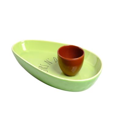 Ceramic Avocado Chip and Dip Serving Platter, Green 14 Inch Image 1