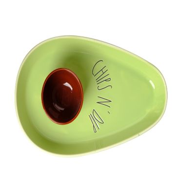 Ceramic Avocado Chip and Dip Serving Platter, Green 14 Inch Image 2