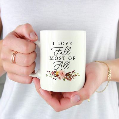 Ceramic Mug Floral Leaves I Love Fall Image 1