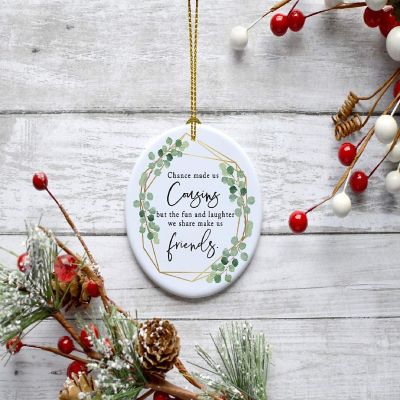 Ceramic Ornament Made Us Cousins Green Image 2