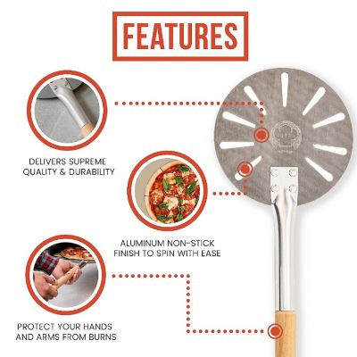 Chef Pomodoro Aluminum Turning Pizza Peel with Detachable Wood Handle for Easy Storage, Gourmet Luxury Pizza Paddle for Baking Homemade Pizza Bread (7-Inch) Image 2