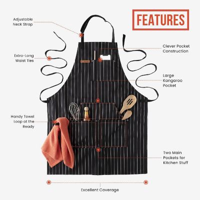 Chef Pomodoro - (Classic Striped) Kitchen Apron, Unisex Chef Apron, Adjustable Neck and Back Straps Image 1