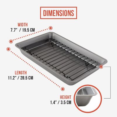 Chef Pomodoro, Grey, 11 x 7.7-Inch, Nonstick Carbon Steel Small Roasting Pan Roaster with Flat Rack, Petite Mini Image 1