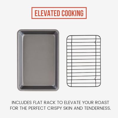 Chef Pomodoro, Grey, 11 x 7.7-Inch, Nonstick Carbon Steel Small Roasting Pan Roaster with Flat Rack, Petite Mini Image 2