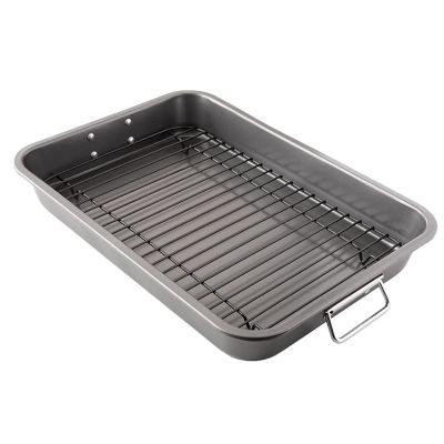 Chef Pomodoro - Grey, 16 x 11-Inch, Large Nonstick Carbon Steel Roasting Pan Roaster with Flat Rack Image 1