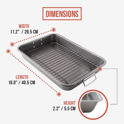 Chef Pomodoro - Grey, 16 x 11-Inch, Large Nonstick Carbon Steel Roasting Pan Roaster with Flat Rack Image 1