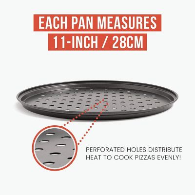 Chef Pomodoro Pizza Baking Set with 3 Pizza Pans and Pizza Rack, Non-Stick Perforated Pizza Trays, for Oven Image 2