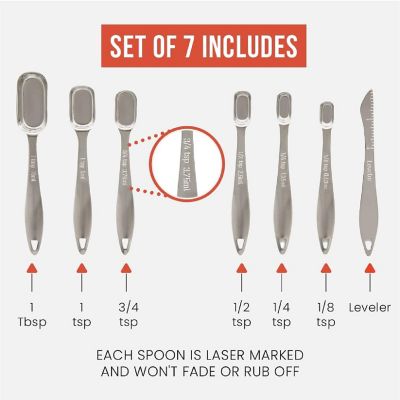Chef Pomodoro Stainless Steel Measuring Spoon Set, Nested and Stackable 7 Pieces Image 1