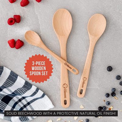 Chef Pomodoro Wooden Spoons for Cooking 3-Piece Set, Solid Beechwood Image 1