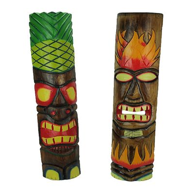 Chesapeake 39 inch Tall Hand Crafted Wooden Tiki Totem Wall Mask Set of 2 Tropical D&#233;cor Image 1