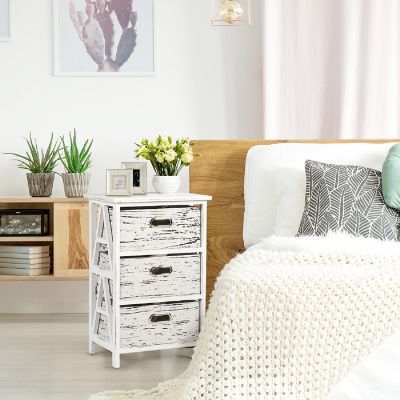 Chest w/3 Fabric Drawers Vintage Wood Frame End Table Side Sofa Table Nightstand Image 1