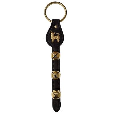 Chihuahua Charm Black Leather Strap Sleigh Bell Door Hanger 12 Inch Made in USA Image 1